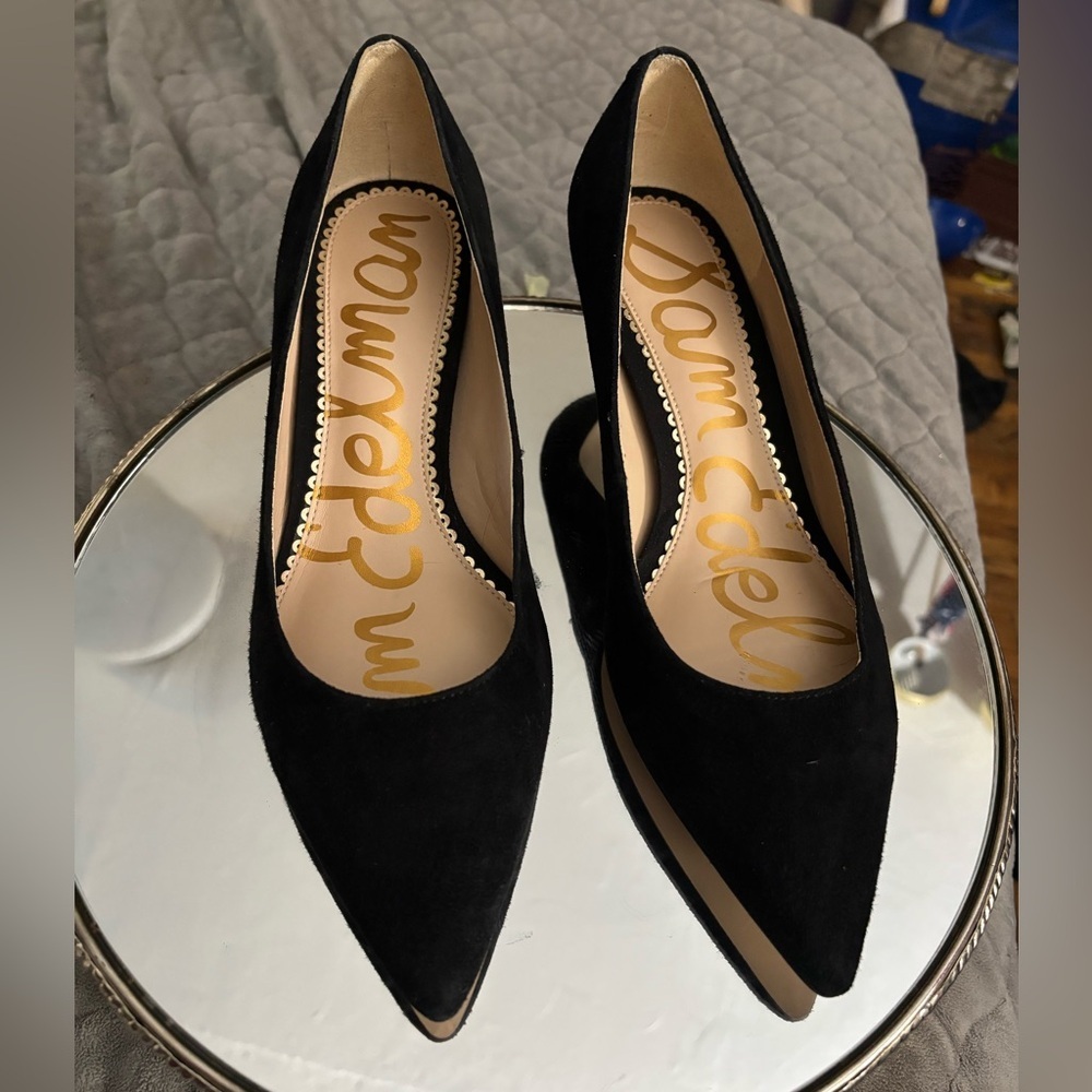 Sam Edelman Sexy Black Suede Kitten Heels Size 8M Romantic Edgy - Picture 2 of 8
